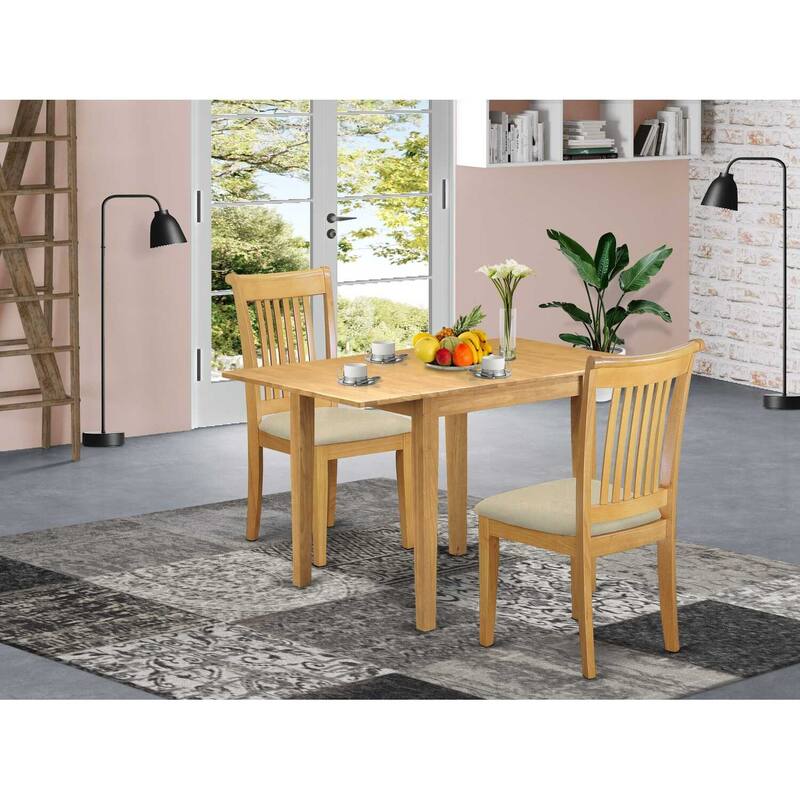 HomeStock 3-Pc Natural Brown Oak Finish Solid Wood Top Dining Table Set for Small Spaces