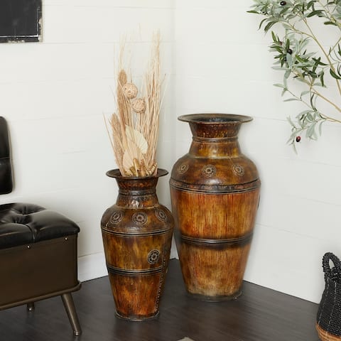 Brown Iron Metal Rustic Eclectic Vase Duo (Set of 2)