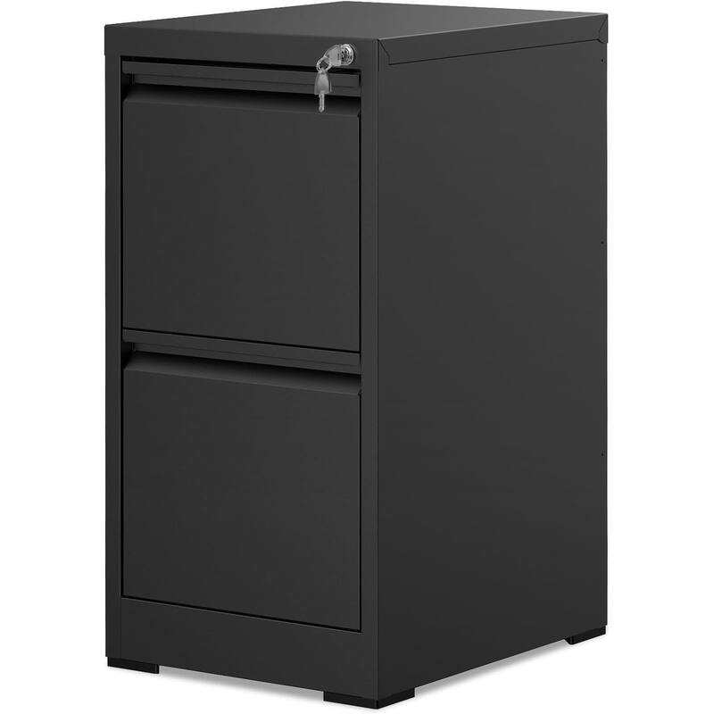 EROMMY 2 Drawer File Cabinet with Lock - Compact Metal Filing Cabinet for Home Office, Vertical Under Desk Storage - Black - Legal