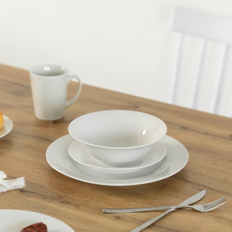 Dinewares 16 PC Rimmed Dinnerware Set for 4 Person, Mugs, Salad and Dinner Plates and Bowls Sets, White