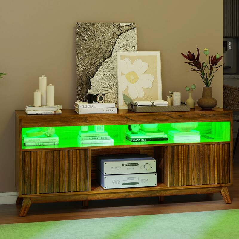 Moasis 59" Mid-Century LED Lighting TV Stand Media Console Entertainment Center for TVs up to 65 Inch