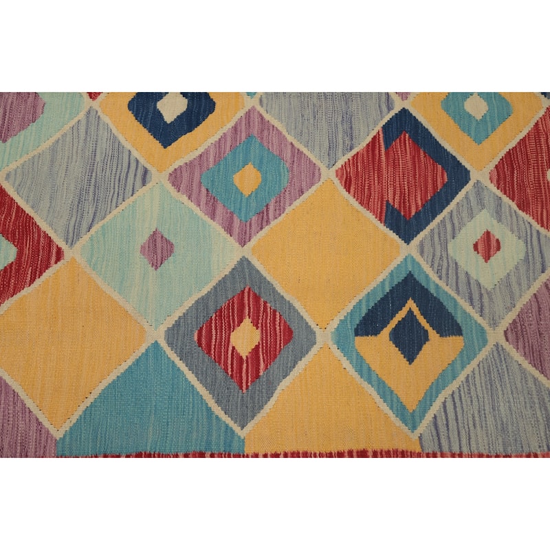Hand Woven Oriental 100% Wool Carpet Southwestern Tribal Multi-Colored Kilim Area Rug - 8' 4'' X 5' 11''