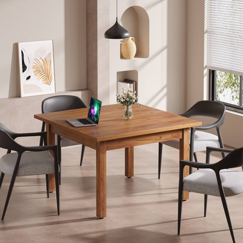 39.4 Inches Square Conference Table with Solid Wood Legs for Meeting Room - Brown