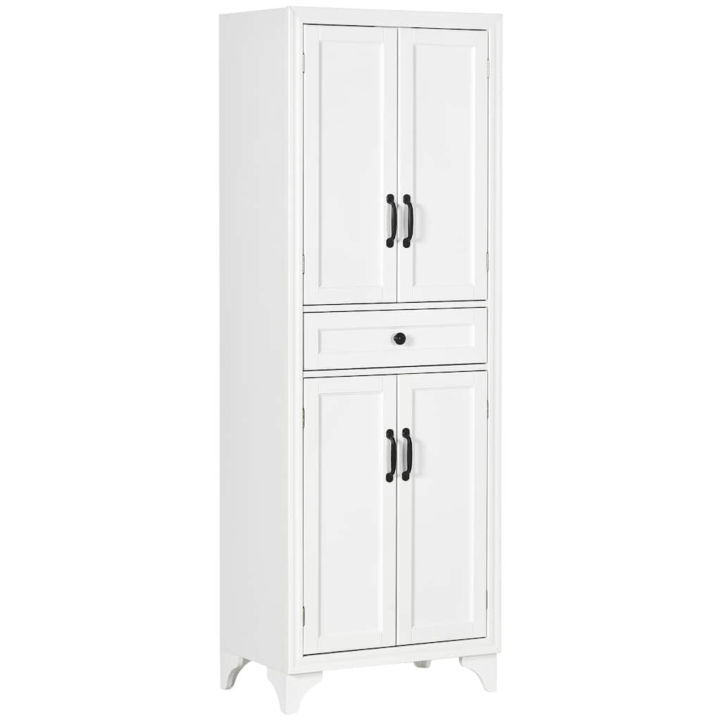 67" Tall Freestanding Kitchen Pantry Cabinet, 4-Door Storage Cabinet with Drawer and Adjustable Shelves for Dining Room, White