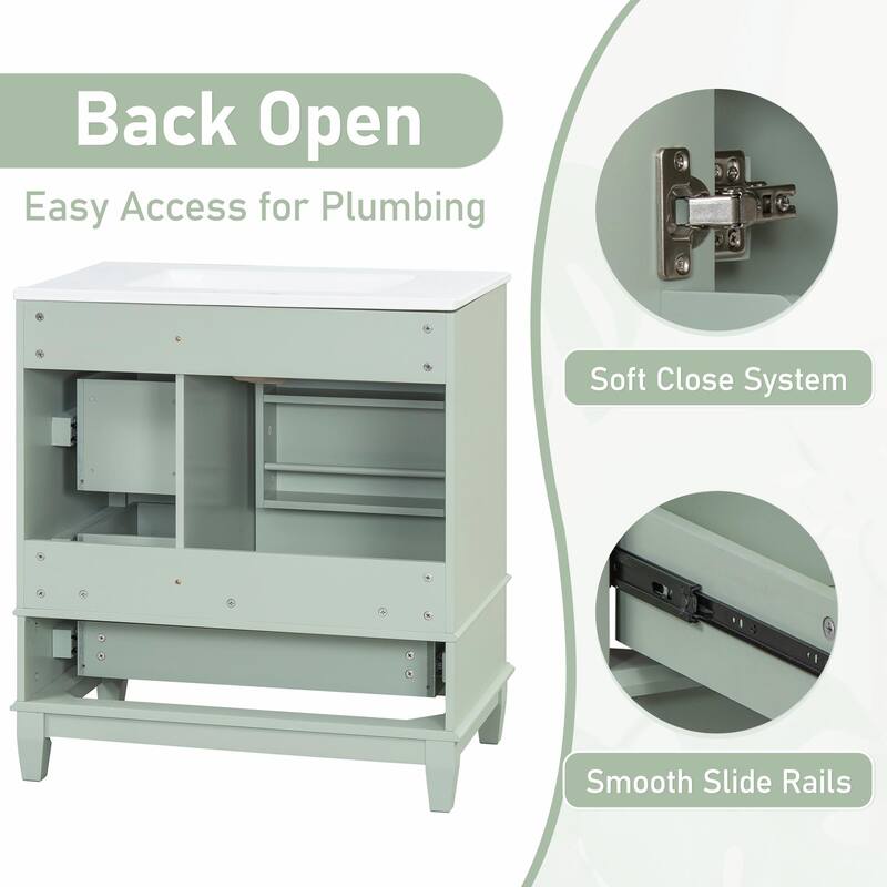 30" Bathroom Vanity with Sink, Soft-Close Door, One Door with Shelf & Three Drawers