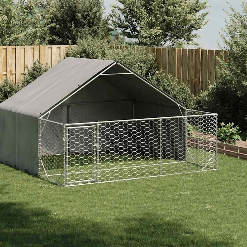 vidaXL Outdoor Dog Kennel Galvanized steel Large Durable
