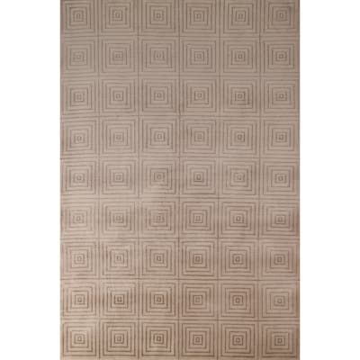 All-Over Geometric Nepalese Modern Area Rug Hand-Knotted Wool Carpet - 6'0"x 8'7"