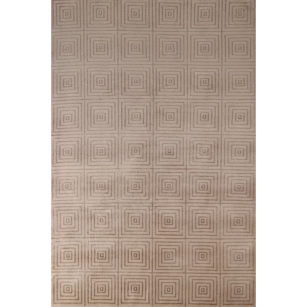 All-Over Geometric Nepalese Modern Area Rug Hand-Knotted Wool Carpet - 6'0"x 8'7"