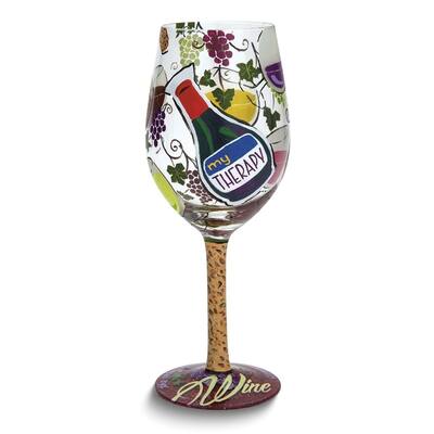 Curata Hand-Painted My Therapy Wine Glass