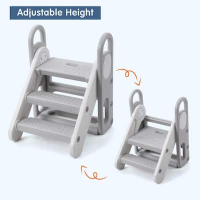Foldable Toddler Step Stool for Kids, Adjustable 3 Steps Stool with Handles - Grey