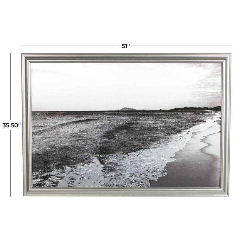 Silver Polystone Textured Ocean Landscape Wall Art with Black and White Accents