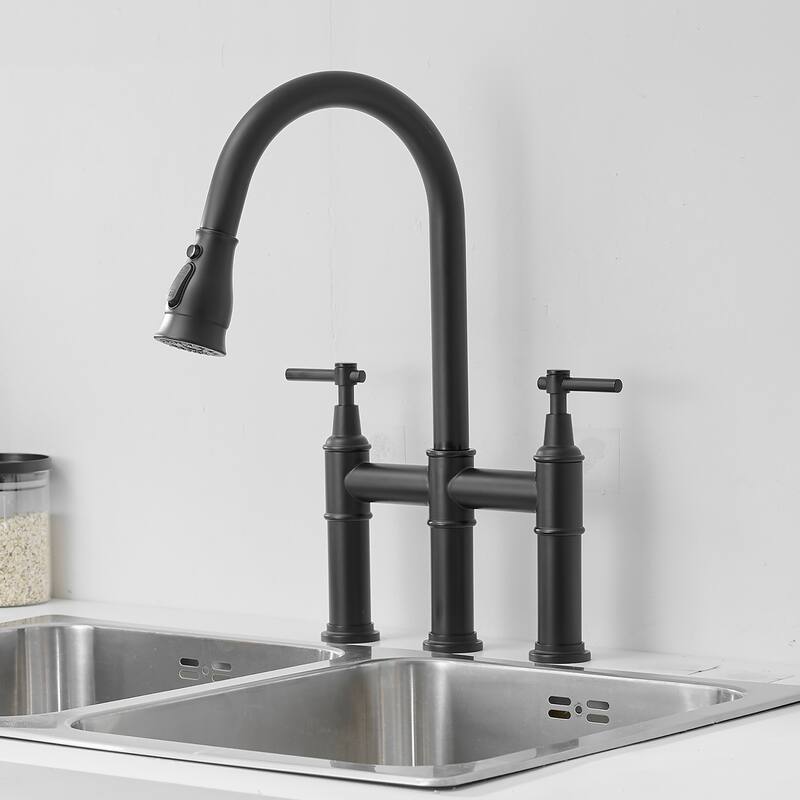 8-in Widespread Pull Down Kitchen Spray in Matte Black,Brushed Nickel