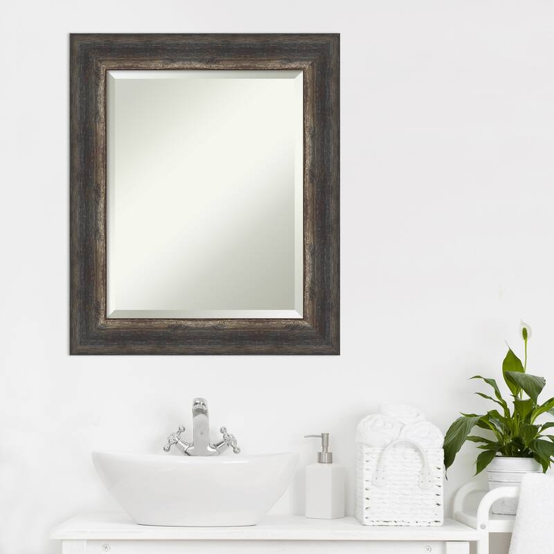 Beveled Bathroom Wall Mirror - Bark Rustic Char Frame