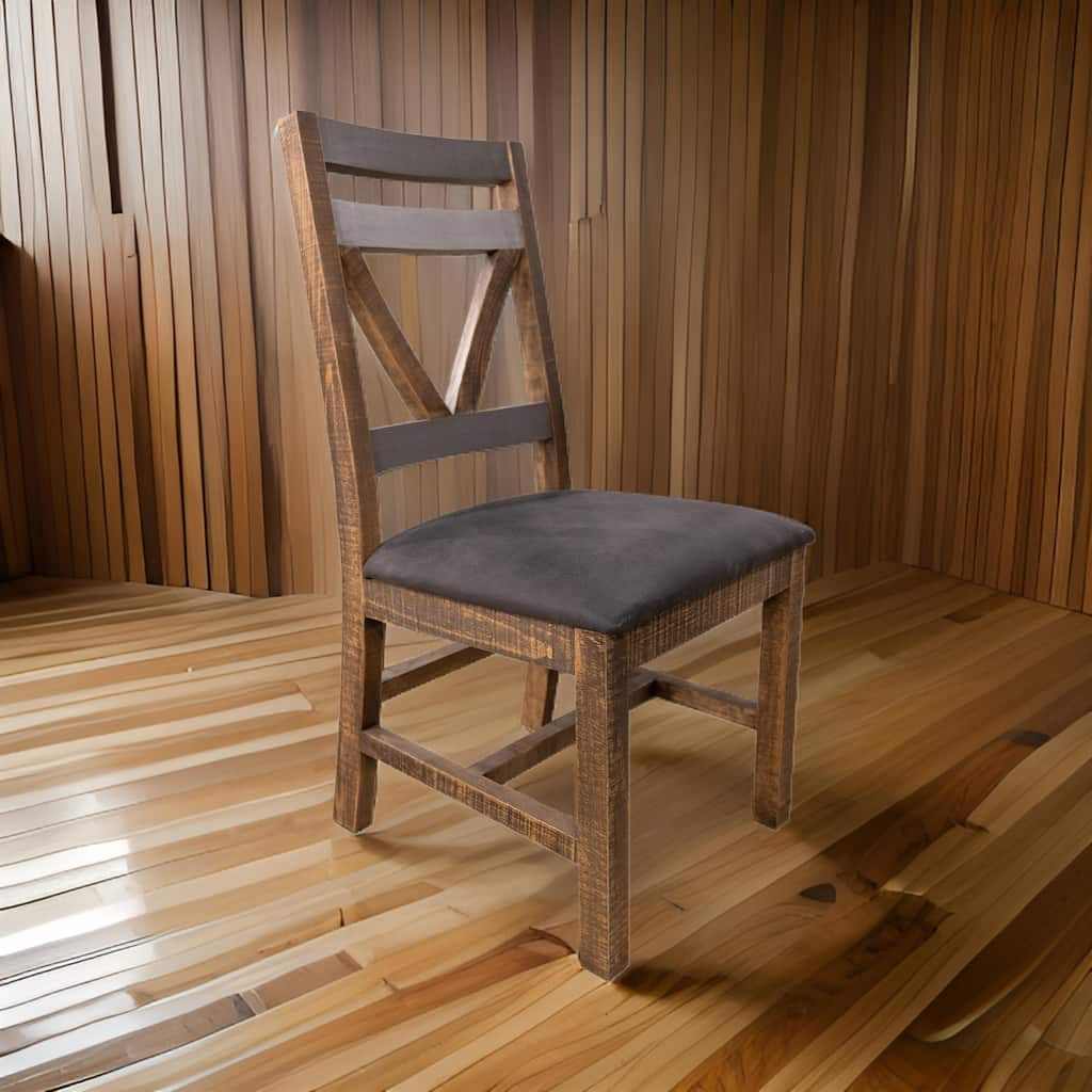 Pola Dining Side Chair Set of 2, Cutout Back, Gray, Brown Solid Wood