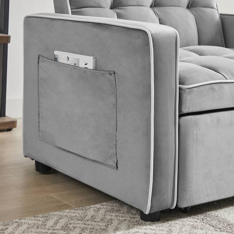 Convertible Velvet Sofa Bed Chair, Adjustable Backrest, Modern Recliner and Single Bed, Multi-Functional Lounge Chair