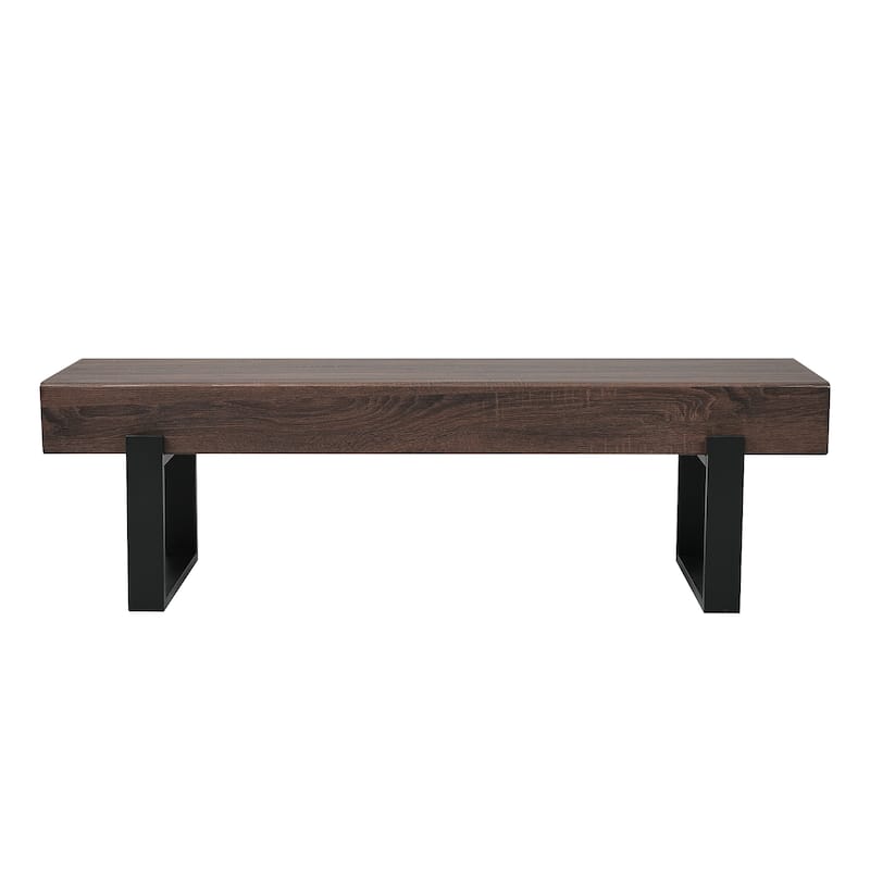 Roomfitters 59 Inch Dining Bench, Farmhouse Kitchen Table Bench, Bed End Bench with Metal Legs, Entryway Seating, Walnut+Black