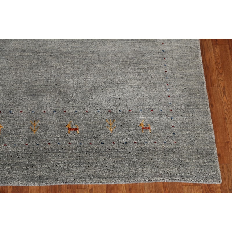 Tribal Modern Gabbeh Indian Rug Handmade Grey Wool Carpet - 5'5" x 7'8"