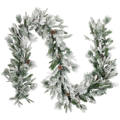 9' x 14" Flocked Rosemary Emerald Angel Pine Artificial Christmas Garland - Unlit
