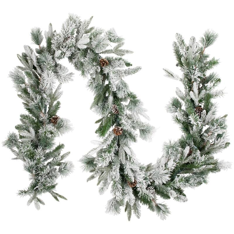 9'x14" Mixed Rosemary Emerald Pine Artificial Garland Clear LED