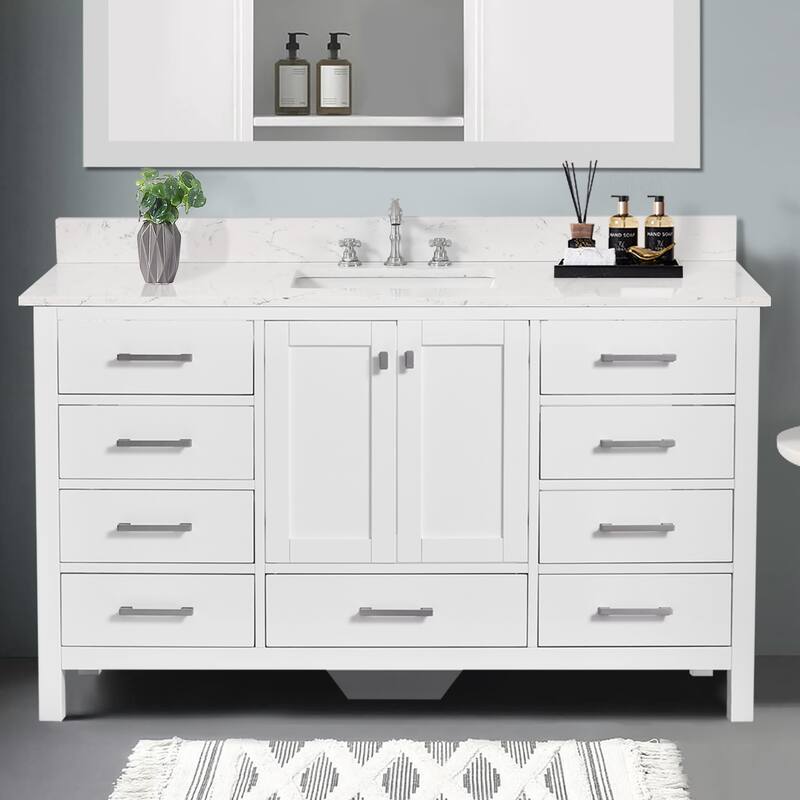 StarrySky 60 inch Undermount Single Sink Bathroom Vanity with Engineered Carrara Marble Top