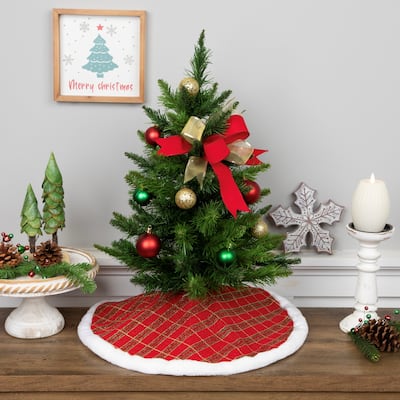 20" Red and Gold Plaid Glittered Mini Christmas Tree Skirt - 20