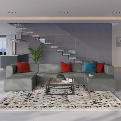 Mingle Vegan Leather 4-Piece Sofa and 2 Ottomans Set