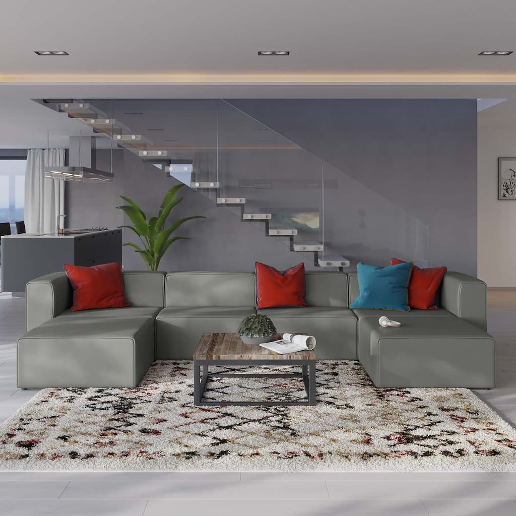 Mingle Vegan Leather 4-Piece Sofa and 2 Ottomans Set