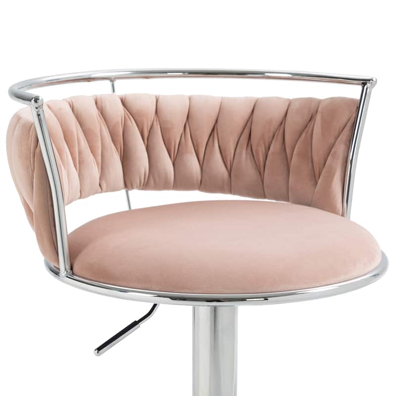 4 Set Modern Velvet Adjustable Swivel Bar Stools with Metal Frame