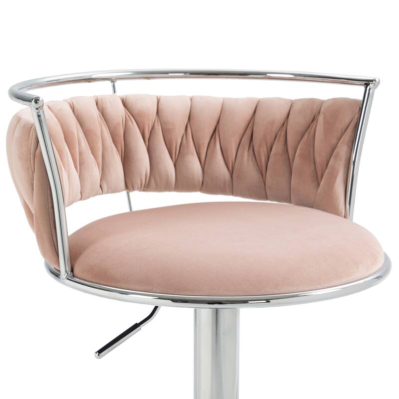 Velvet Upholstered Adjustable Bar Stool Swivel Counter Chair Set of 2
