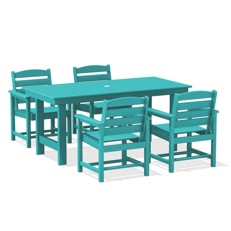 5-Piece HDPE Outdoor Dining Table Sets with Umbrella Hole - 1-Table 4-Chairs
