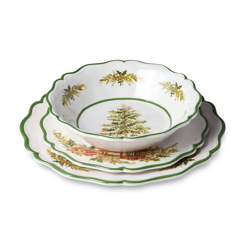 Certified International Holly Tree 12pc Melamine Dinnerware Set, Service for 4