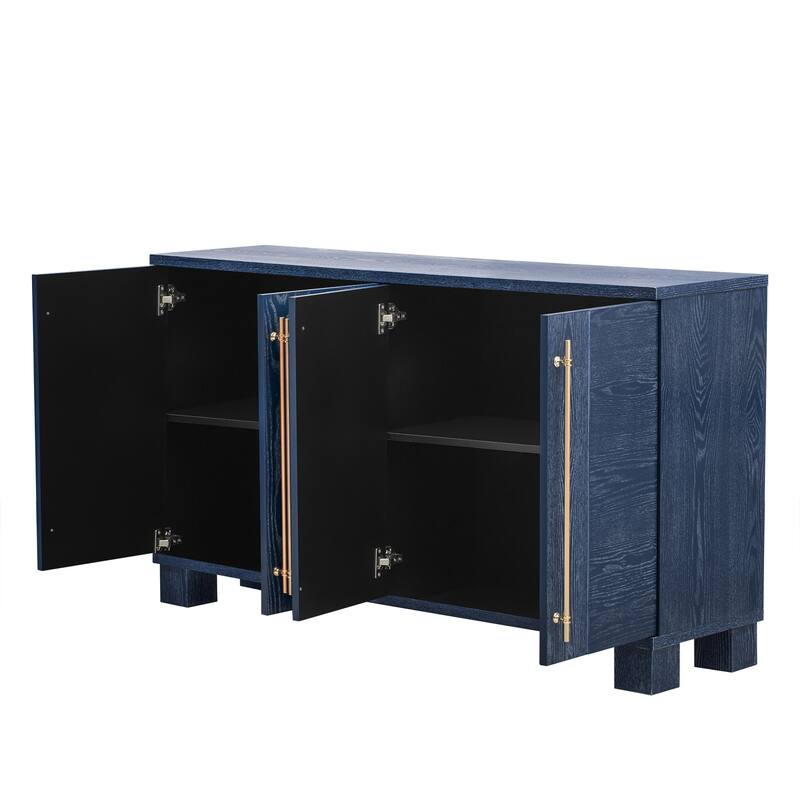 Wood Sideboard with Adjustable Shelves and Gold Handles