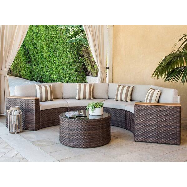 Shop Nuon Outdoor 5 Piece Round Wicker Sectional Sofa Set By Havenside Home On Sale Overstock 29164280