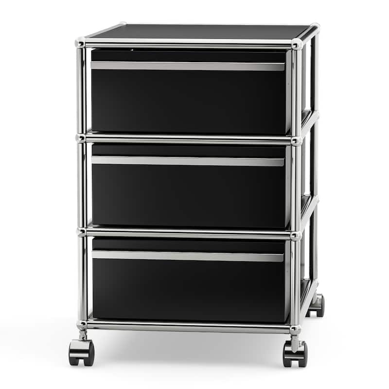 Modern 2/3-Drawer Wheel File Storage Cabinet with Stainless Metal