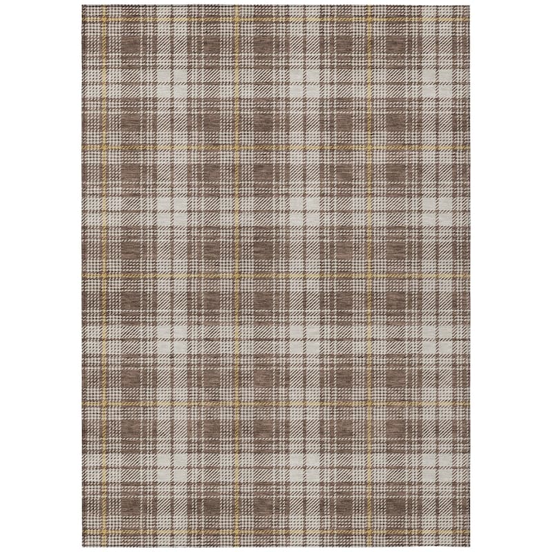 Machine Washable Indoor/ Outdoor Plaid Chantille Rug