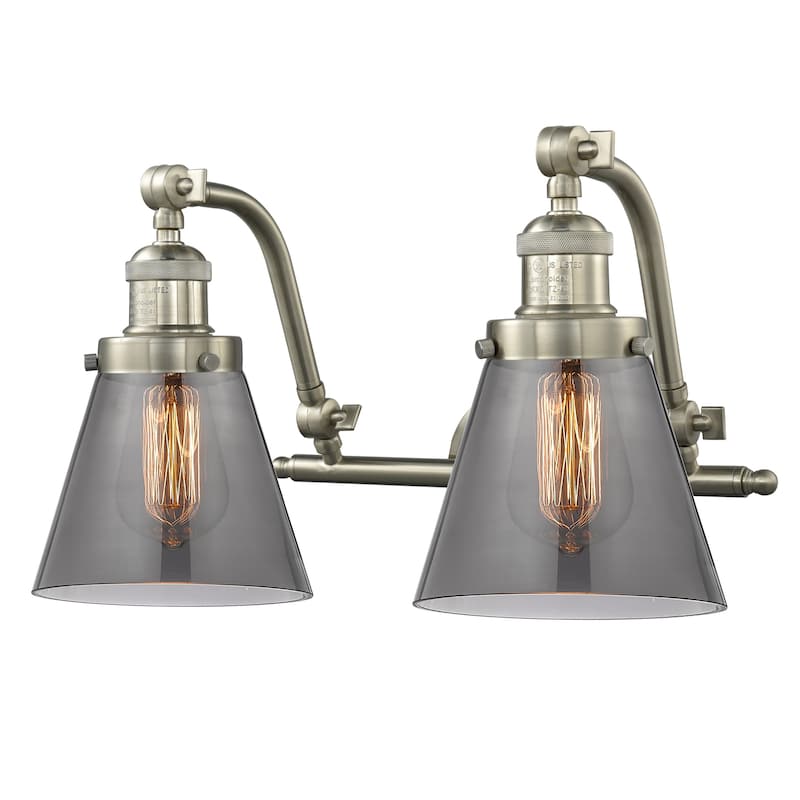 Innovations Lighting Small Cone 2 Light 18" Wide Bathroom Vanity Light - Satin Brushed Nickel / Smoked
