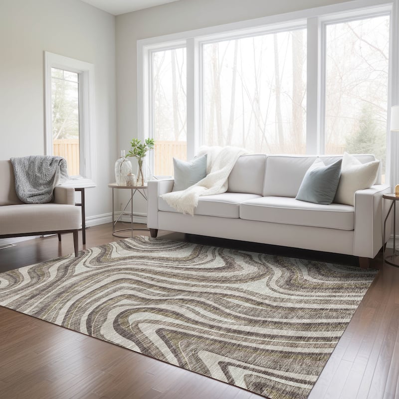 Machine Washable Indoor/ Outdoor Chantille Contemporary Abstract Rug