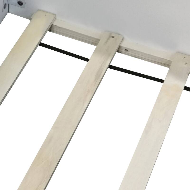 Roomfitters Twin/Full/Queen/King Size Upholstered Daybed Frame with Safety Fence and Stairs, PU Fabric Platform Bed with Slats