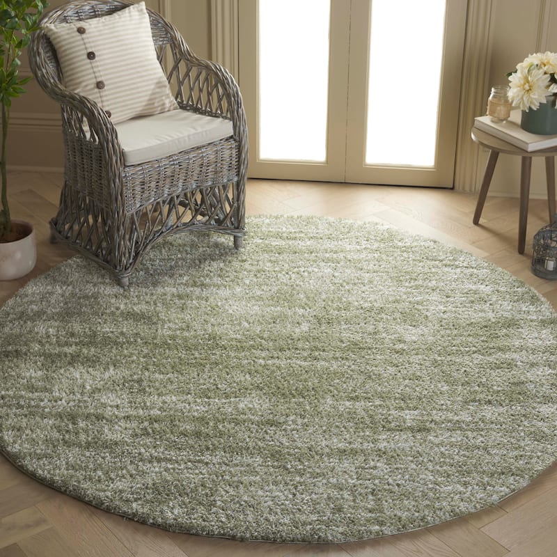 SAFAVIEH Tahoe Shag Yaprak Abstract 1.2-inch Thick Rug - 3' Round - Sage/Ivory - Round