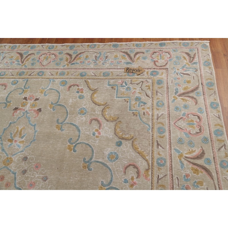 Distressed Tabriz Persian Area Rug Handmade Bedroom Wool Carpet - 9'4"x 12'5"