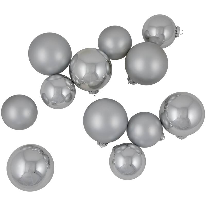 2-Finish Christmas Glass Ball Ornaments - 4" & 3.25"- Silver - 72ct