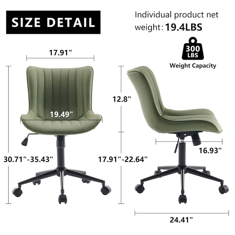 Ergonomic Office Chair Swivel Armless Desk Chair with Wheels