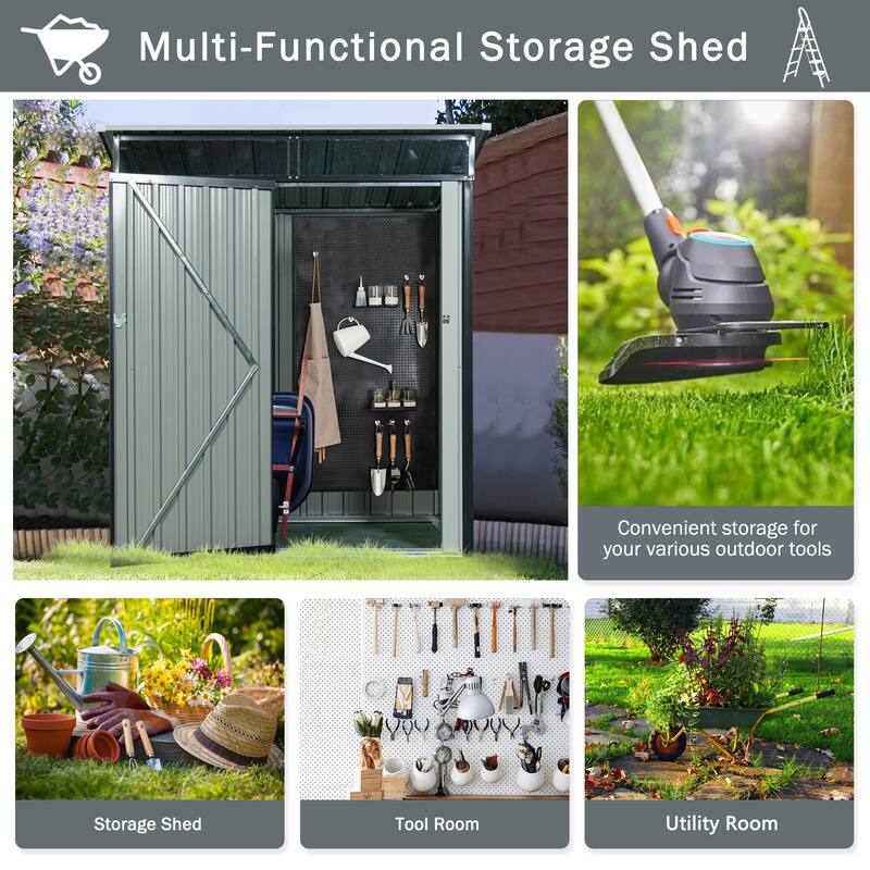 GDF Studio - Polanco Outdoor Metal Storage Shed with Transparent Roof Panel and Galvanized Steel Design