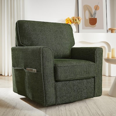 Chenille 360° Swivel Lounge Chair, Modern Armchair with Side Pockets Swivel Sofa Chair Ergonomic Recliner Chair for Bedroom