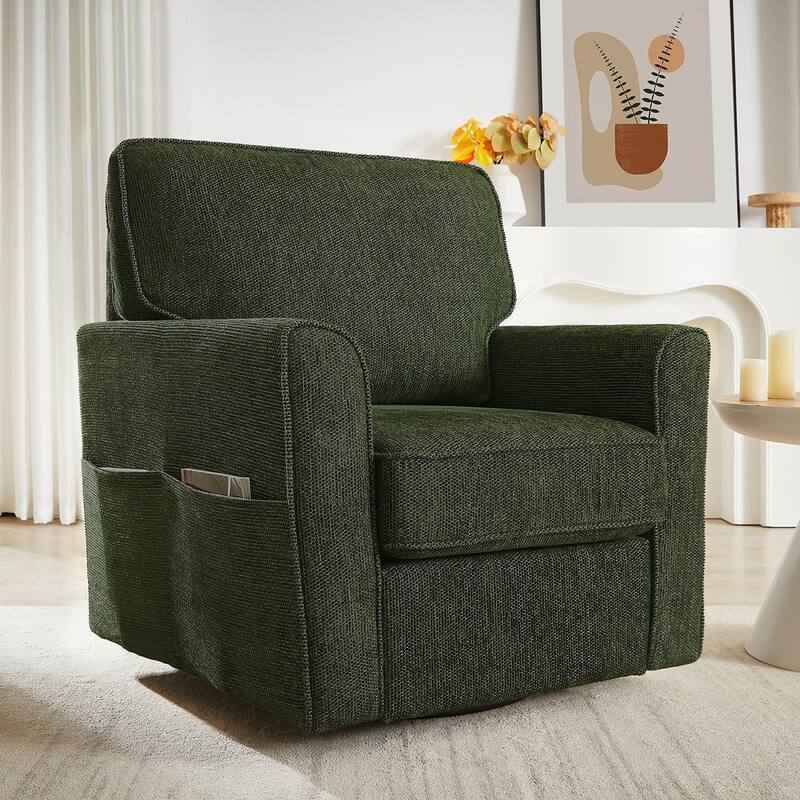 Swivel Chair with Side Pockets & Cushions - Green
