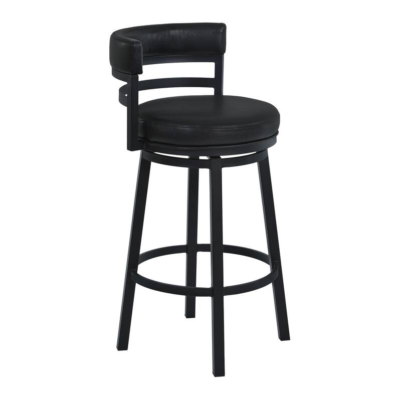 30 Inch Bar Height Swivel Stool with Faux Leather Upholstered Seat, Black Metal Frame, Modern Home Kitchen Seating