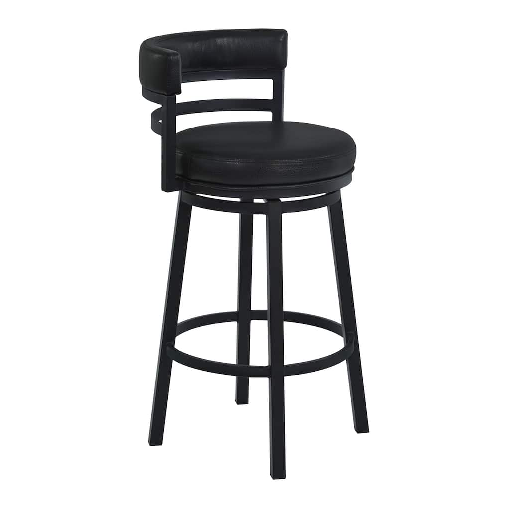 30 Inch Bar Height Swivel Stool with Faux Leather Upholstered Seat, Black Metal Frame, Modern Home Kitchen Seating
