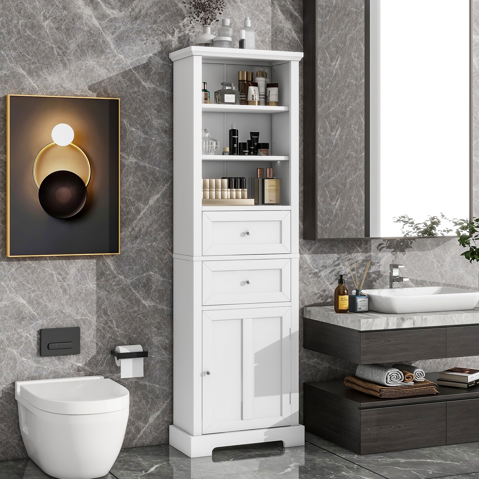Tall Bathroom Storage Cabinet Cabinet with One Door and Two