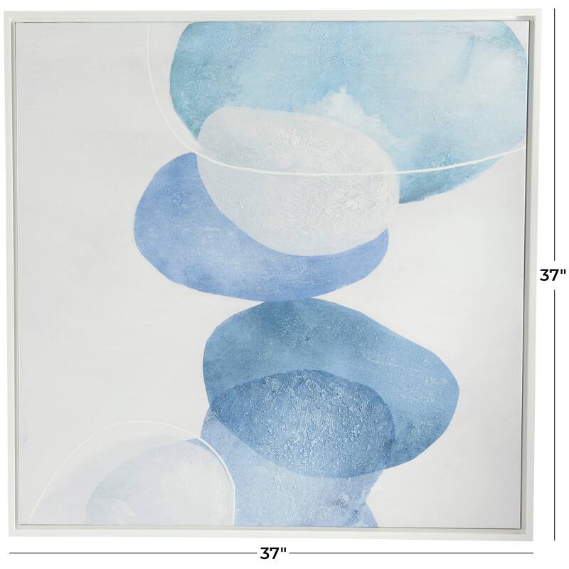 Blue Canvas Overlapping Circle Abstract Framed Wall Art with White Frame