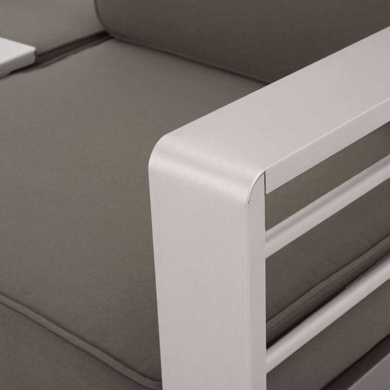 Cape Coral Outdoor Cushioned Aluminum Sofa with Tray by Christopher Knight Home